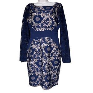 Jessica Simpson Women's Size 6 Navy Blue Lace Sheath Dress Knee Length